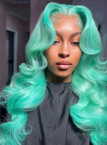 13x4 Mint Green Remy Brazilian Body Wave Wig